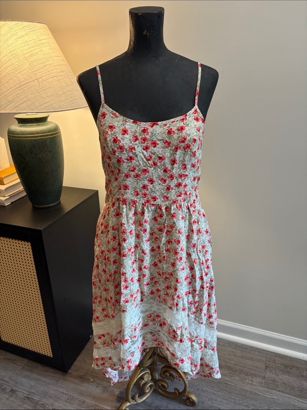 Xhiliration Tomato Girl Country Cowgirl Red Floral High-Low Sundress Size Large